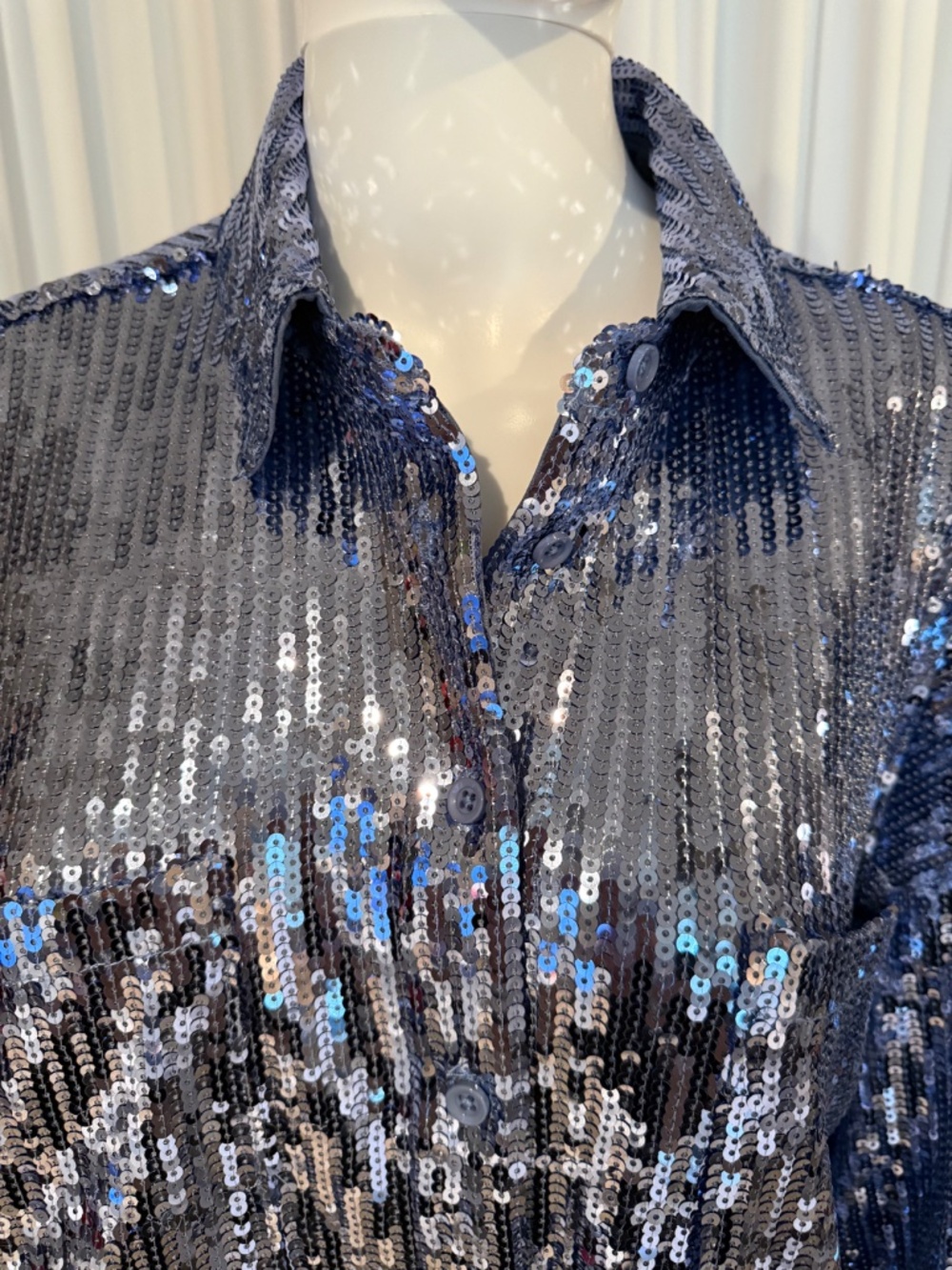 Curations x Debbie Denmon Sequin Button Front Shirt Large NWOT Oversized Glam - Picture 8 of 16